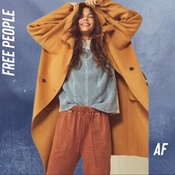 FREE PEOPLE ADORE YOU WOOL COAT CAMEL NEW NWT LARGE